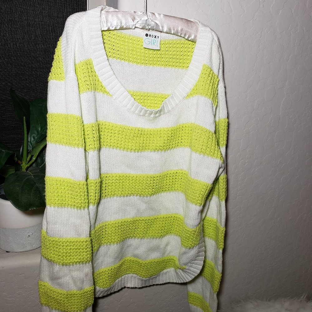 Roxy Girl Neon Green Striped Knit Sweater